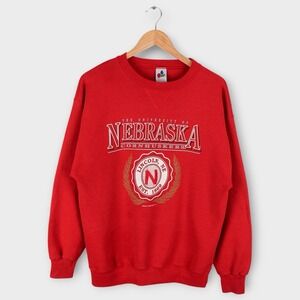 Vintage Nebraska Cornhuskers Sweatshirt Red Made‎ USA Large Midwest Embroidery